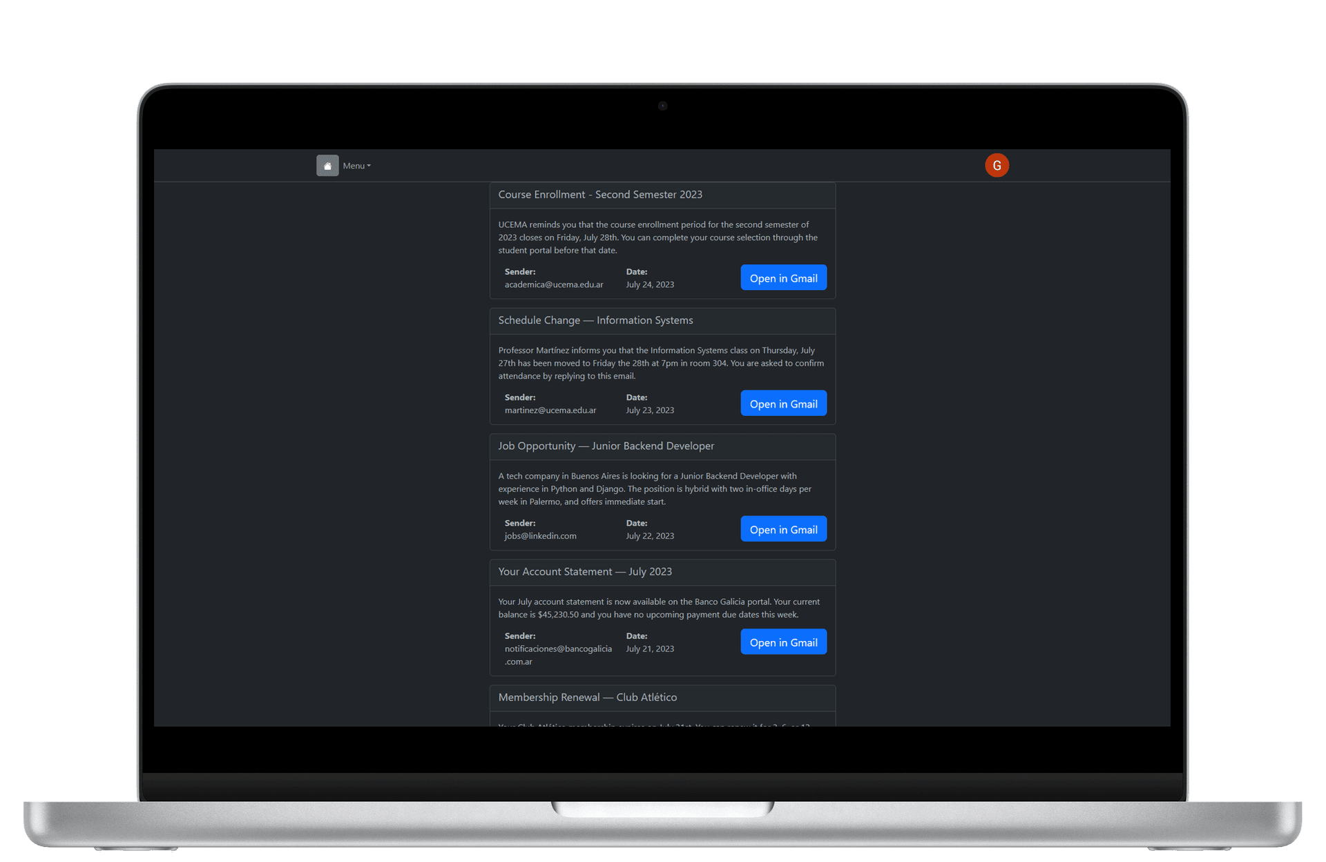 GENMail hackathon project screenshot