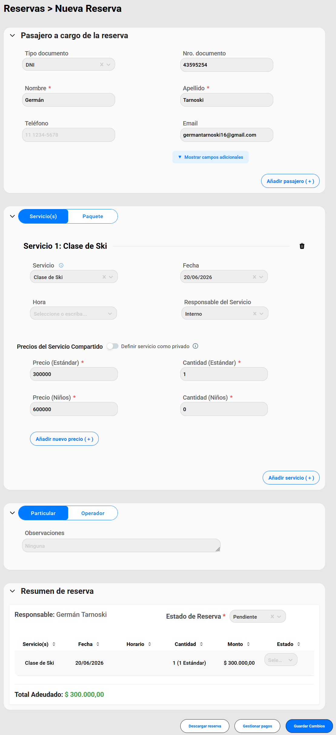Multi-step reservation creation form
