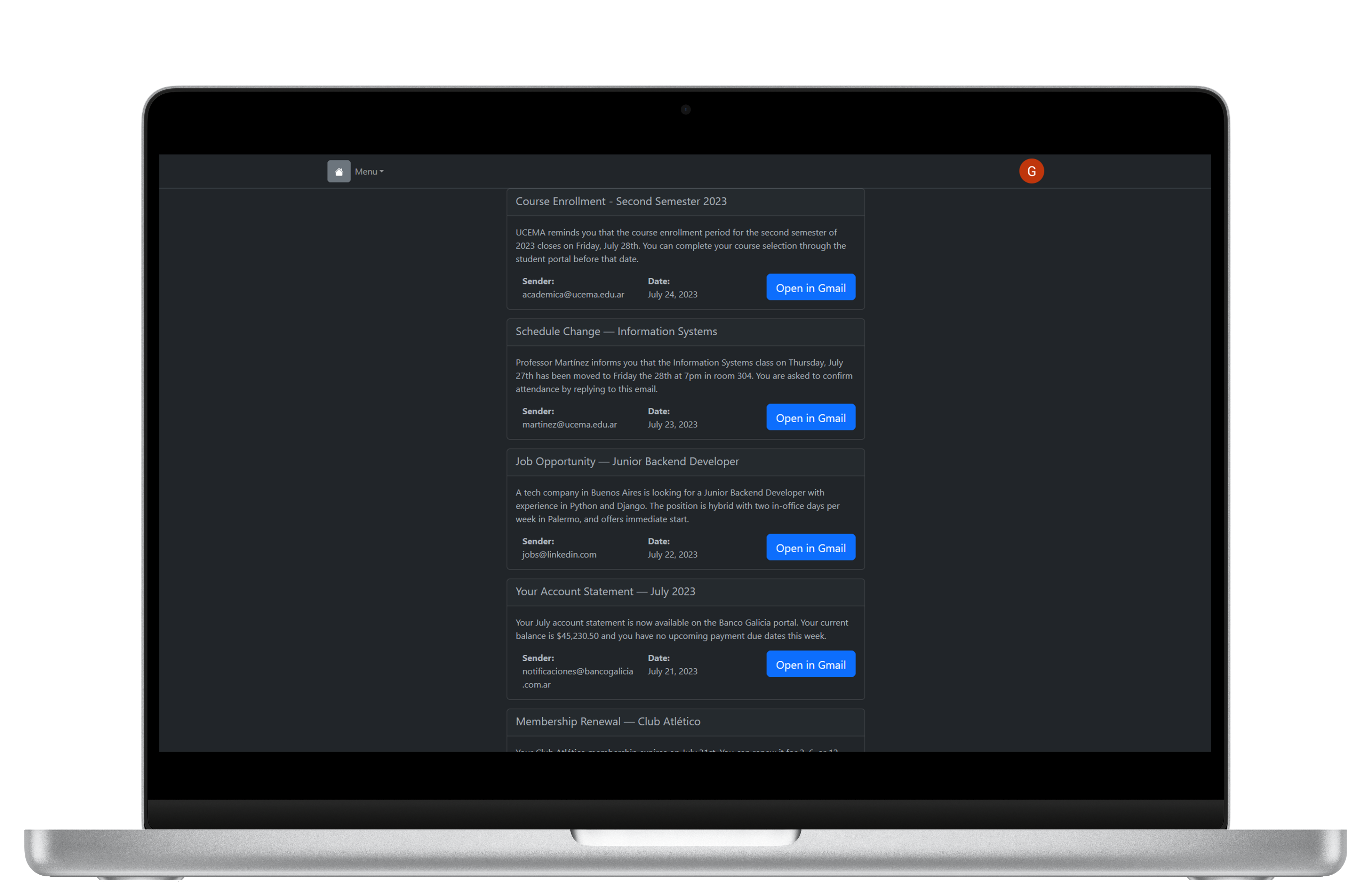 GENMail hackathon project screenshot