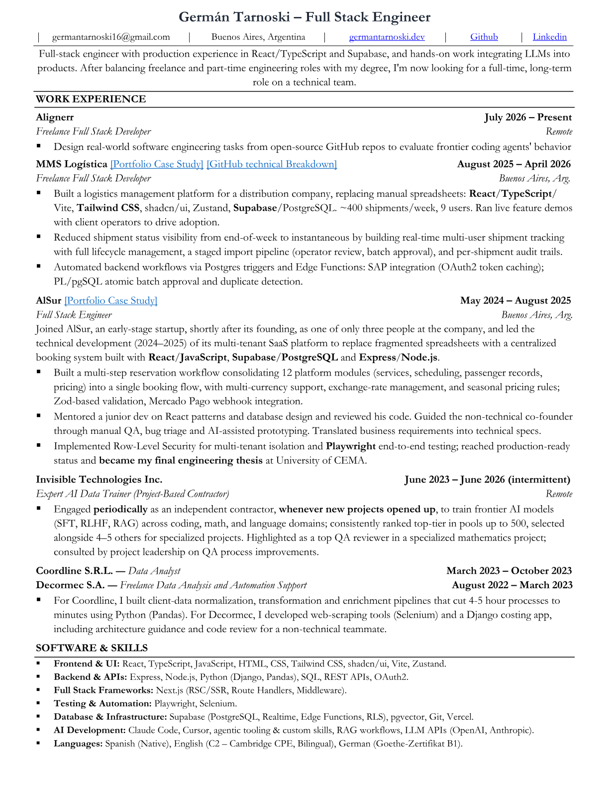 Germán Tarnoski Resume, page 1
